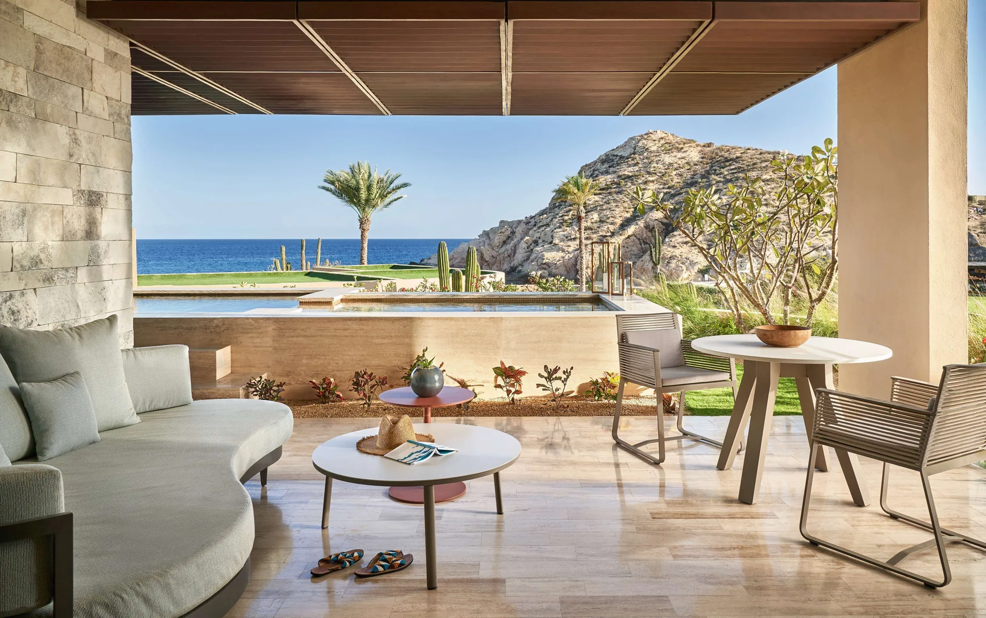 Outdoor lounge and dining terrace of Marea Two Bedroom Suite at Montage Los Cabos.