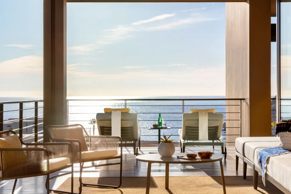 Ocean View Two Bedroom Residence bedroom terrace view at Montage Los Cabos.