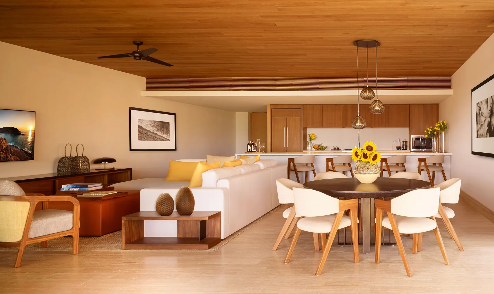 Ocean View Two Bedroom Residence living and dining room at Montage Los Cabos.