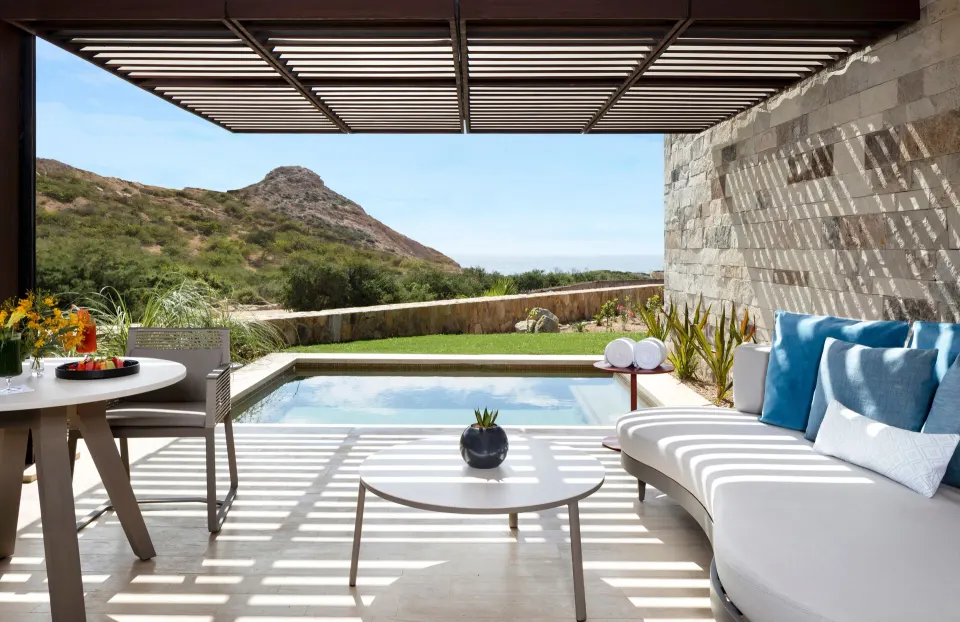 Ocean View with Pool terrace, plunge pool, hillside, and ocean at Montage Los Cabos.