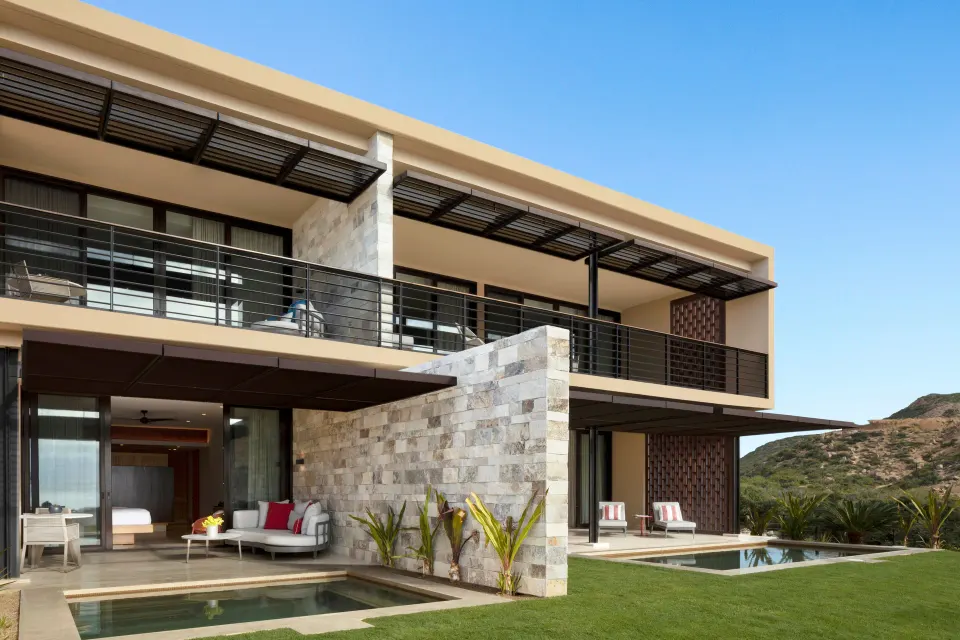 Oceanfront Three Bedroom Suite exterior with pools and terraces at Montage Los Cabos.