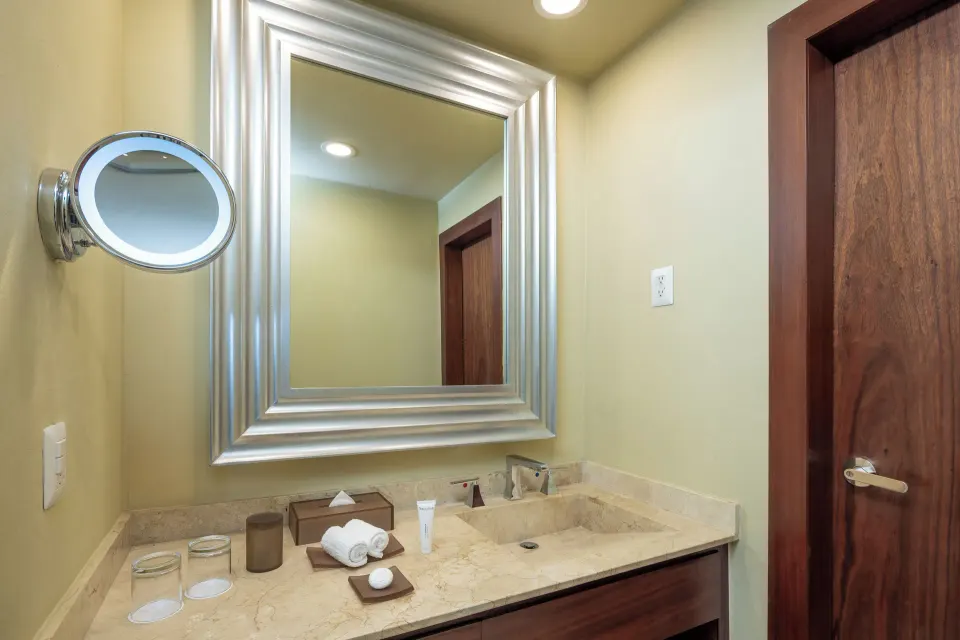 Superior Deluxe Ocean View vanity area at Moon Palace Cancun.