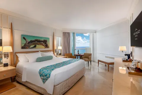 Superior Family Partial Ocean View king bed room with balcony at Moon Palace Jamaica.