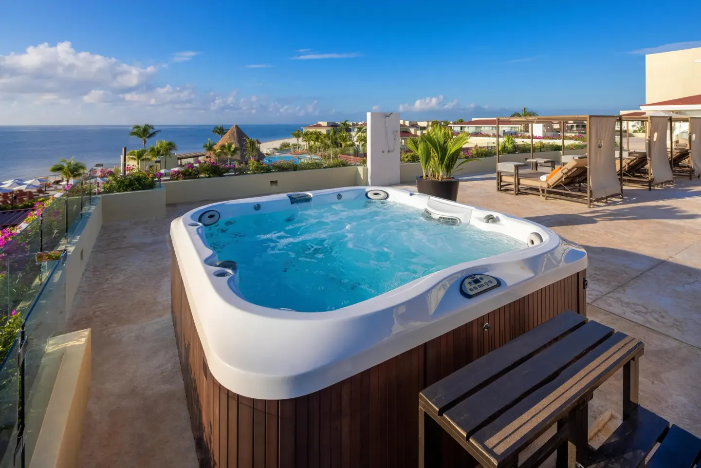 Superior Governor Suite ocean-view terrace hot tub at Moon Palace Nizuc.