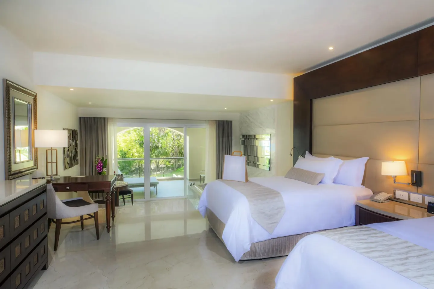 Grand Deluxe Garden View double-bed room with garden patio at Moon Palace The Grand Cancun.