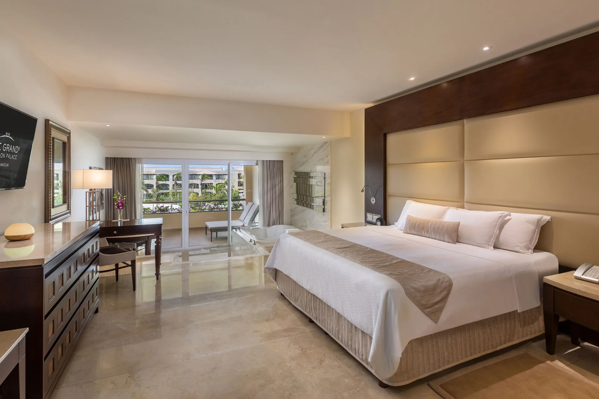 Grand Deluxe Garden View king room with balcony at Moon Palace The Grand Cancun.