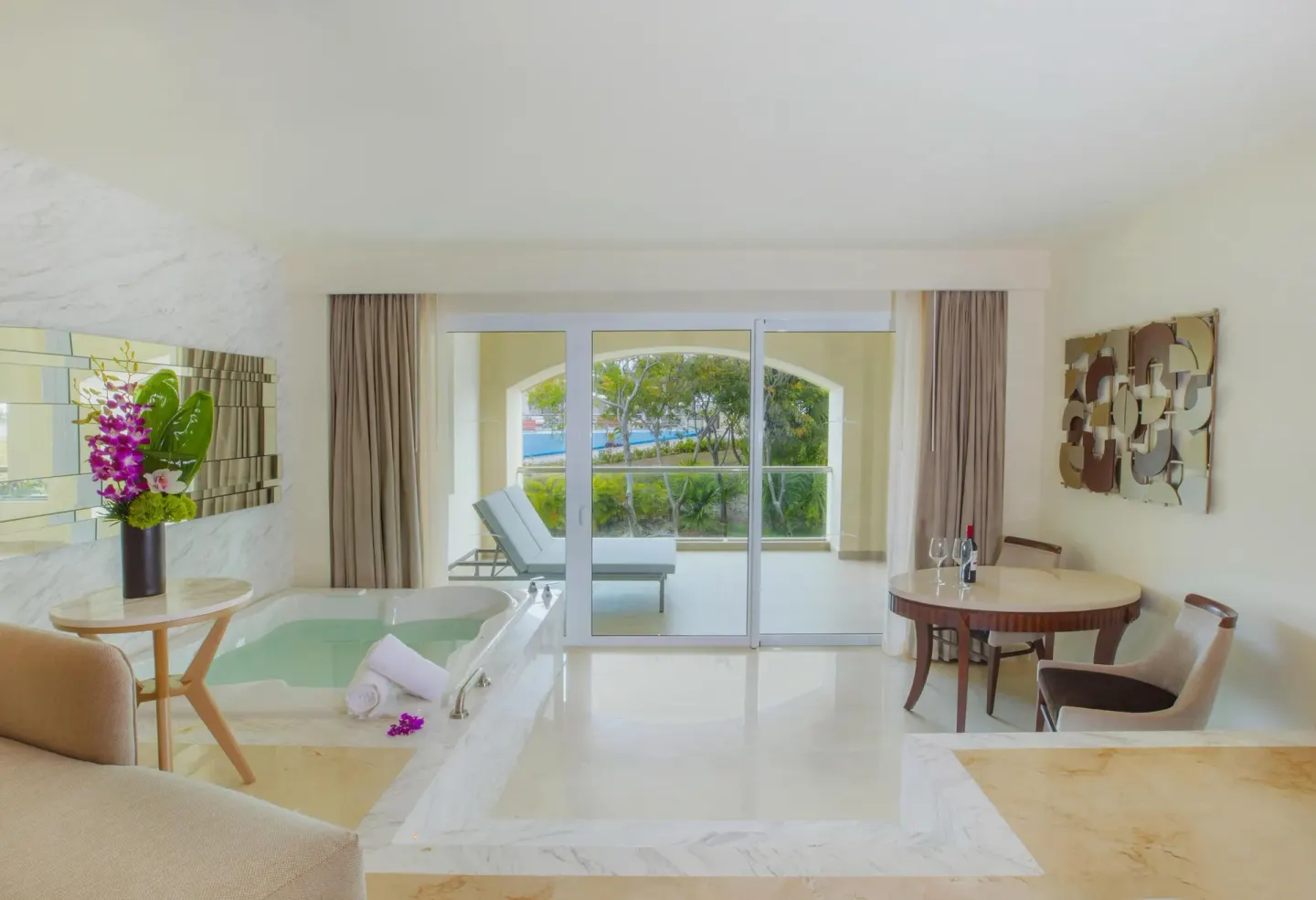 Grand Governor Suite sitting area with soaking tub at Moon Palace The Grand Cancun.
