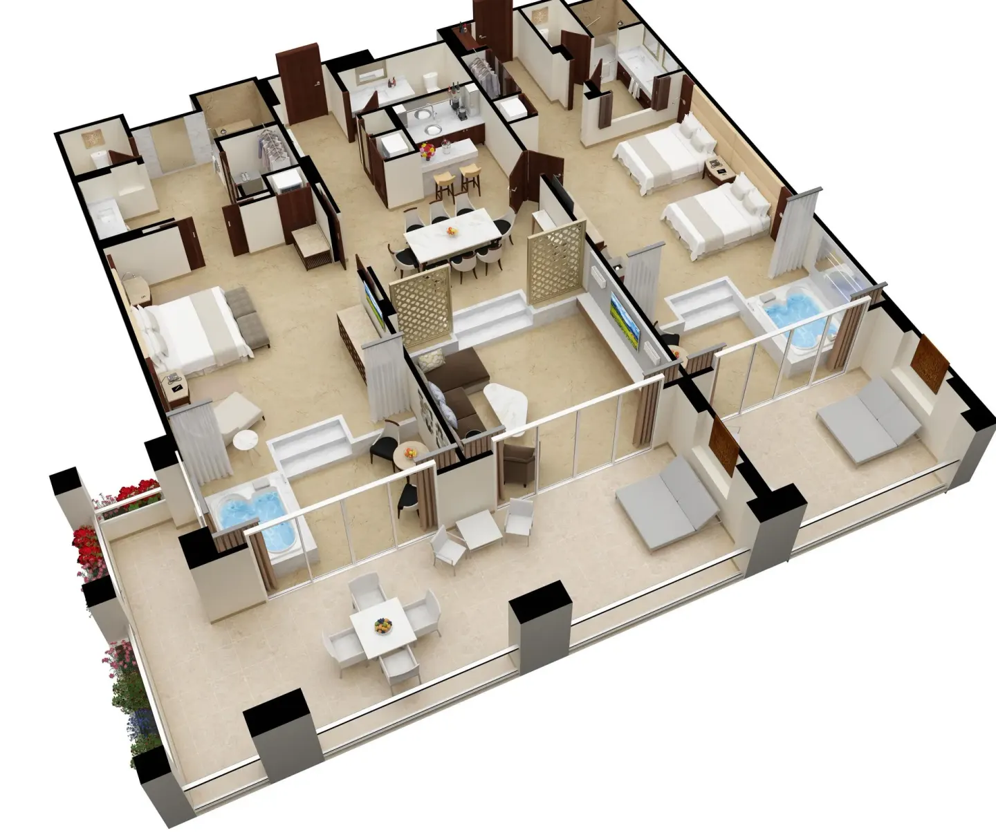 Grand Presidential Suite floor plan at Moon Palace The Grand Cancun showing bedrooms, terrace, and living areas.