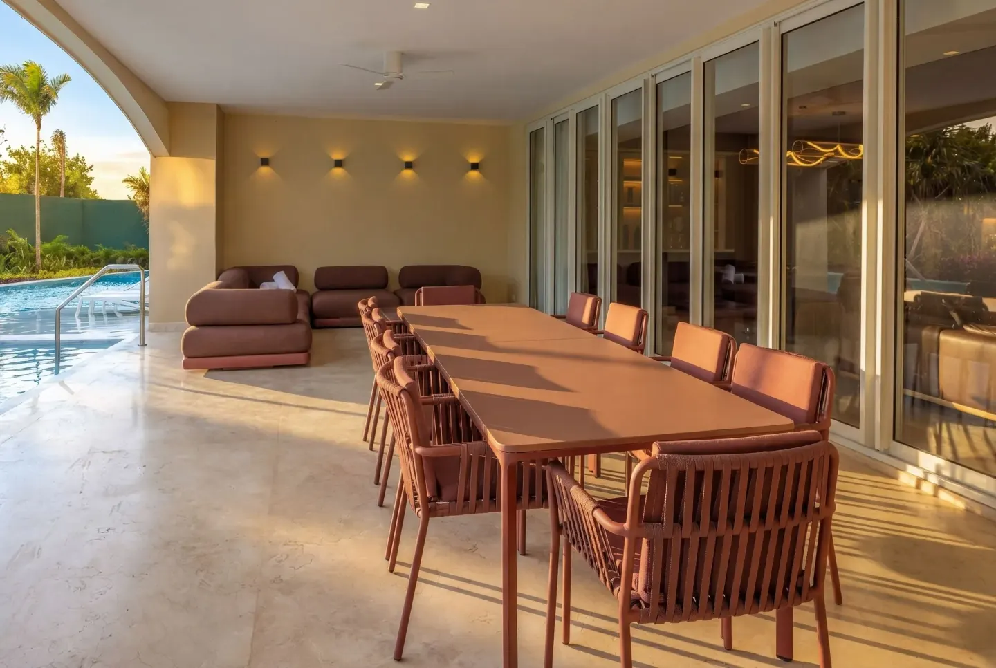 Grand Villa Pool Three Bedroom patio at Moon Palace The Grand Cancun with outdoor dining by the pool.