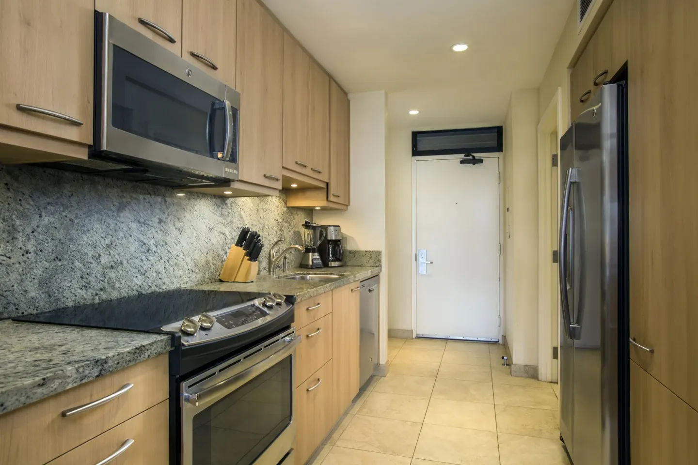 Family Studio Garden View kitchen with appliances at Napili Kai Beach Resort.