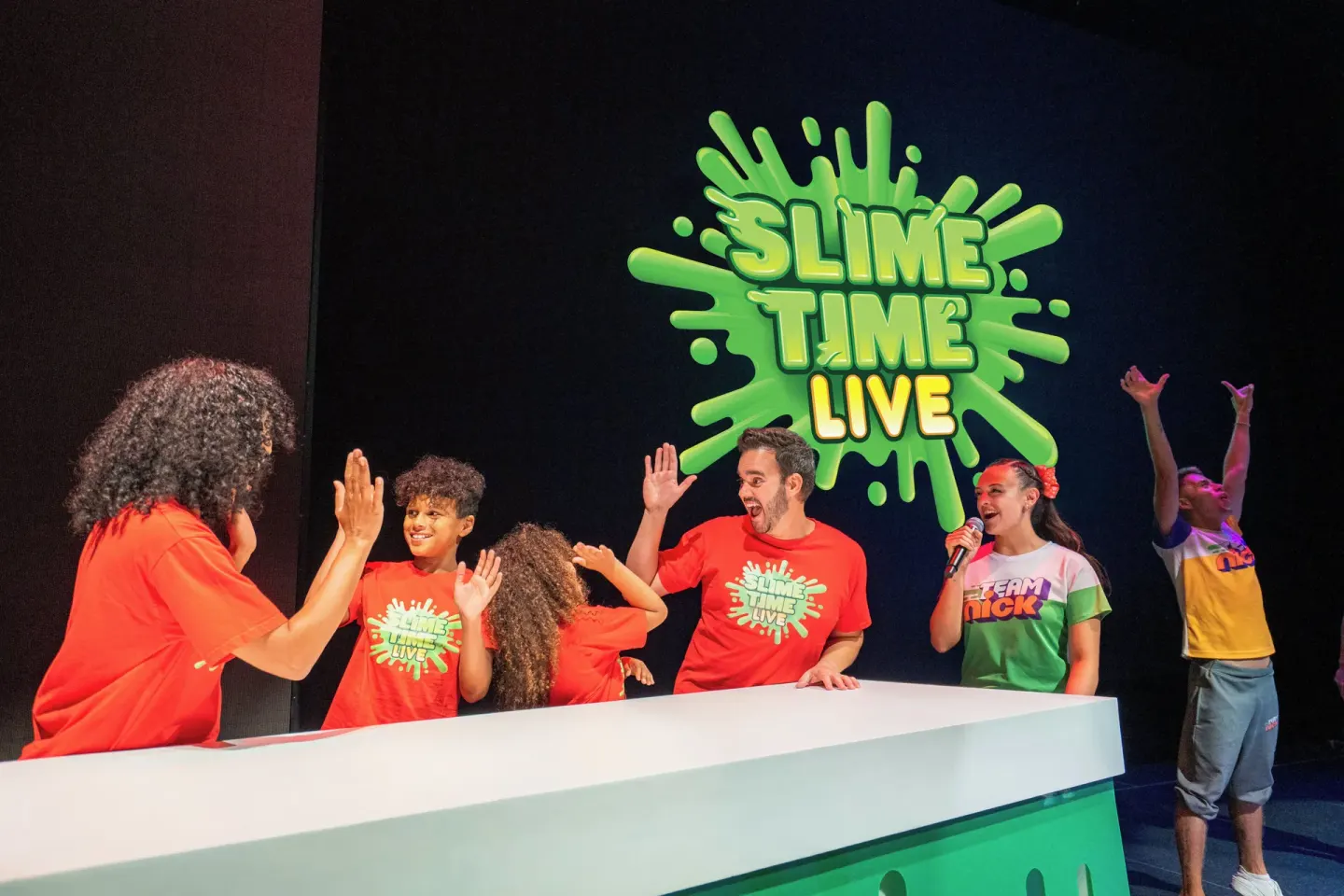 Guests and hosts take part in Slime Time Live at Nickelodeon Hotels & Resorts Riviera Maya.