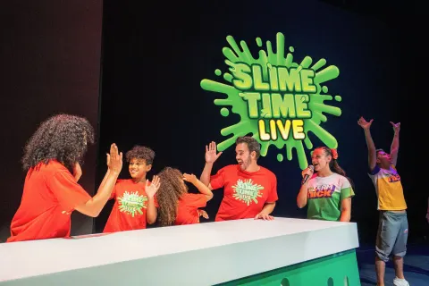 Guests and hosts take part in Slime Time Live at Nickelodeon Hotels & Resorts Riviera Maya.