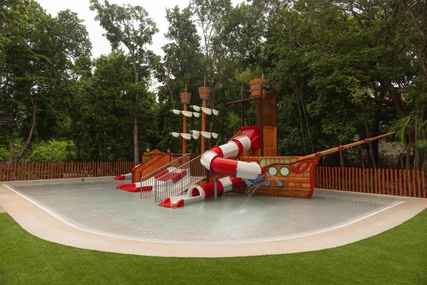 A pirate-themed kids' splash pool at Occidental at Xcaret Destination.