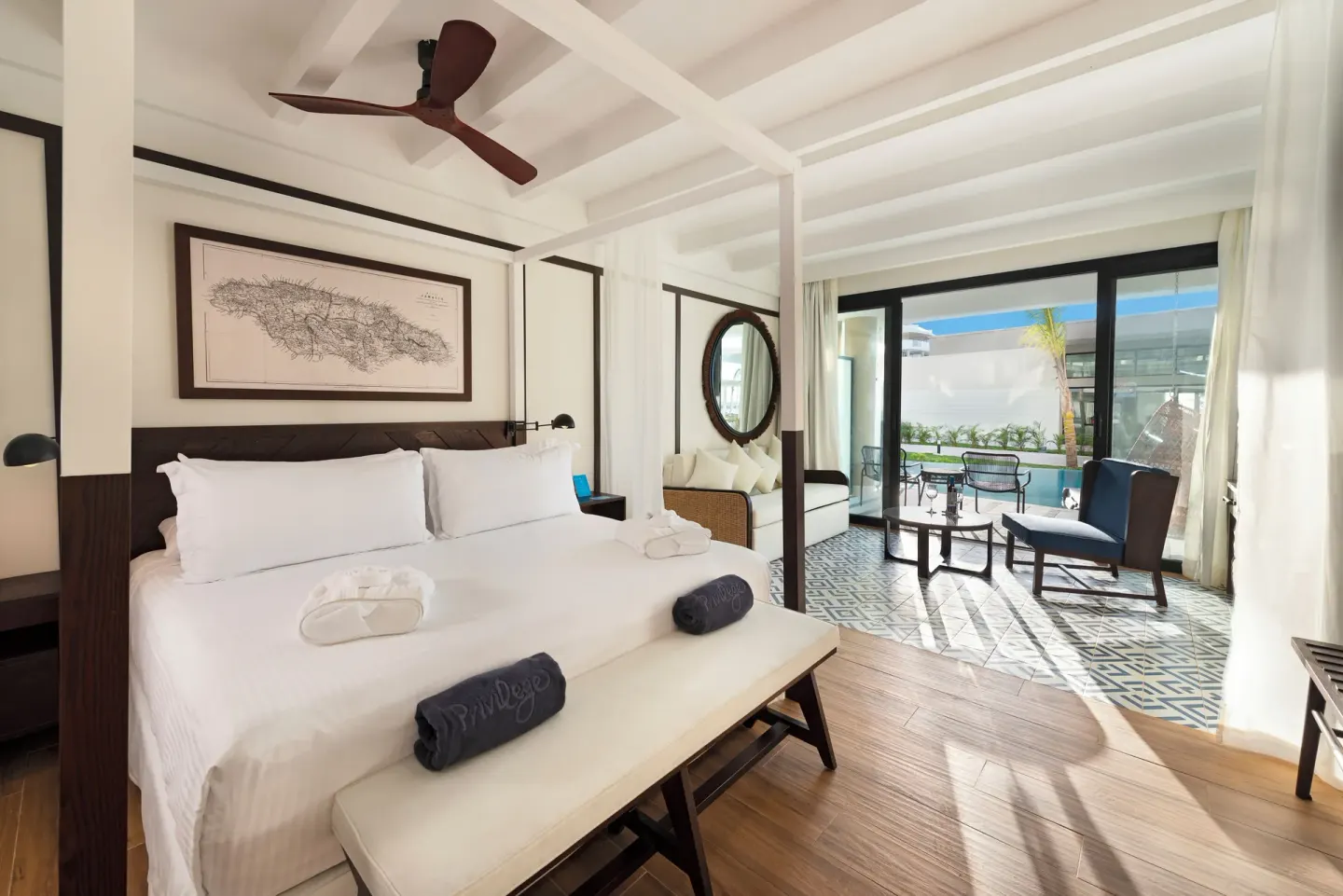 Privilege Junior Suite Swim Up bedroom with patio at Ocean Coral Spring