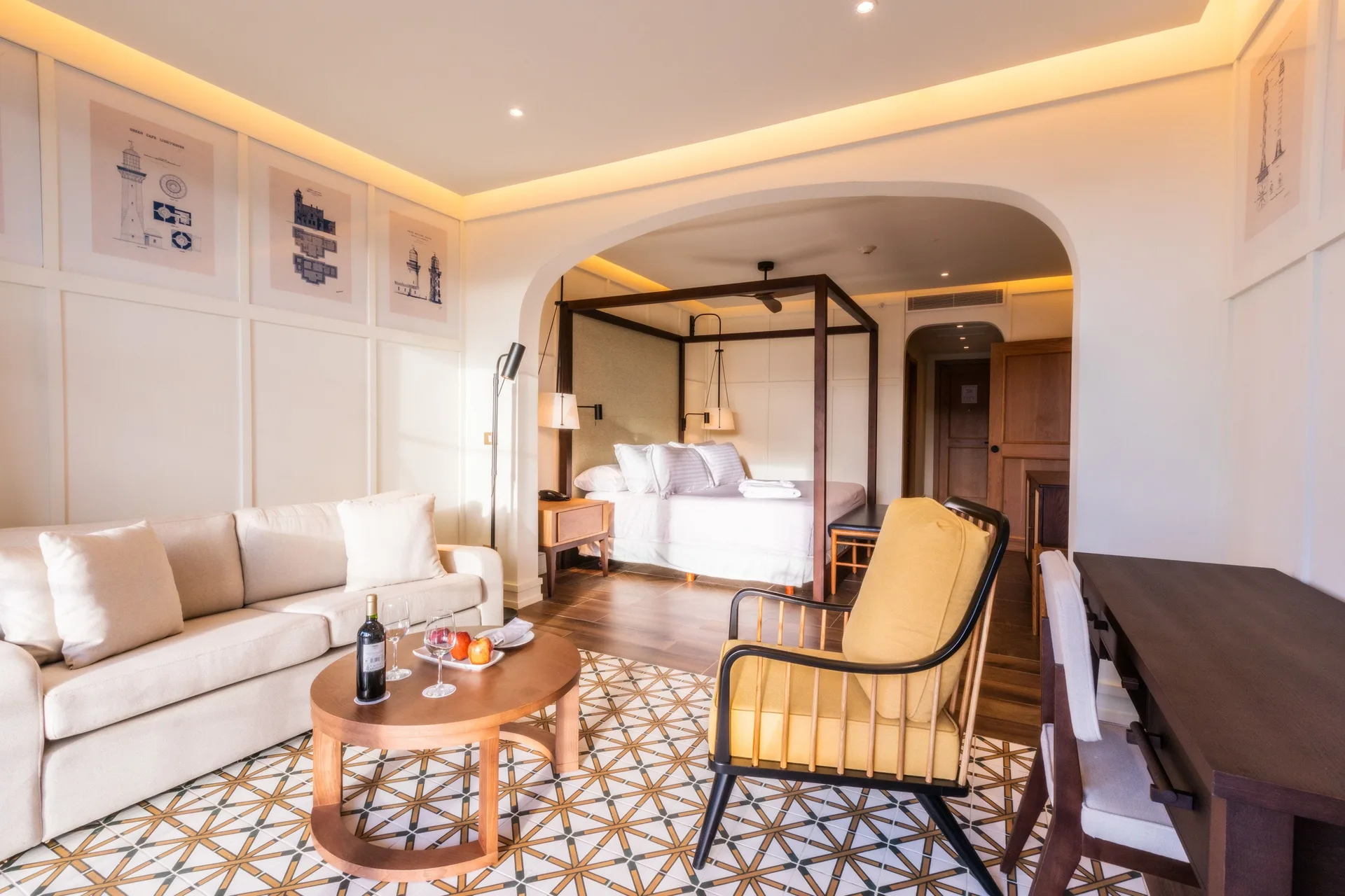 Junior Suite Nature View living area and king bed at Ocean El Faro Resort.