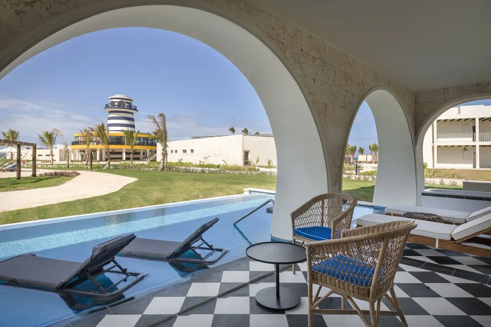 Privilege Master Suite Swim Up terrace with pool access at Ocean El Faro Resort.