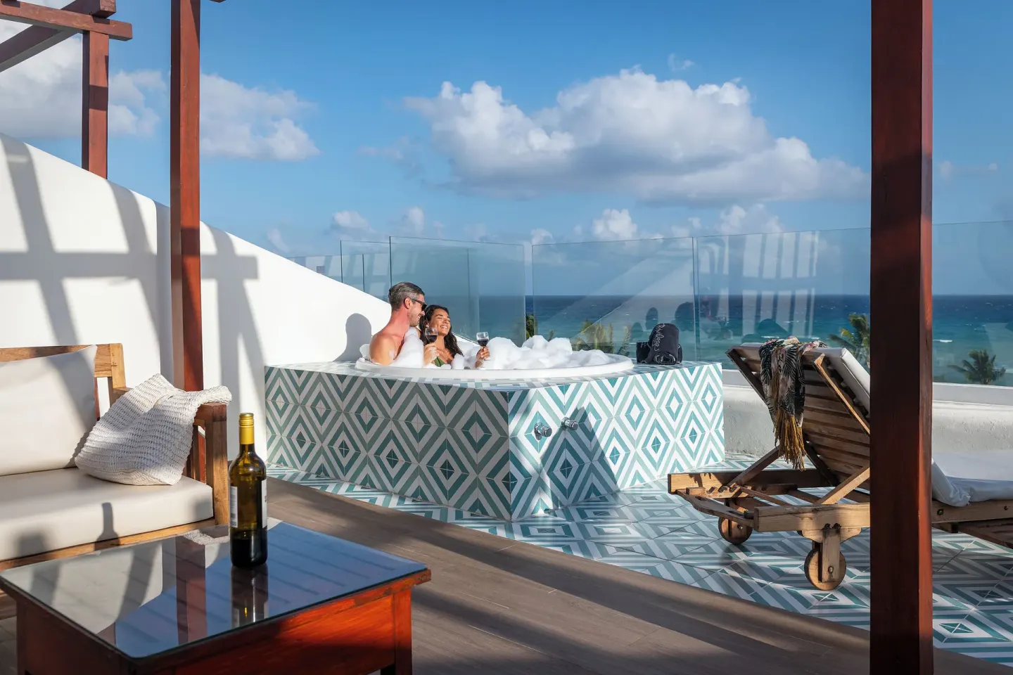 Rooftop terrace with hot tub and ocean view at Ocean Riviera Paradise.