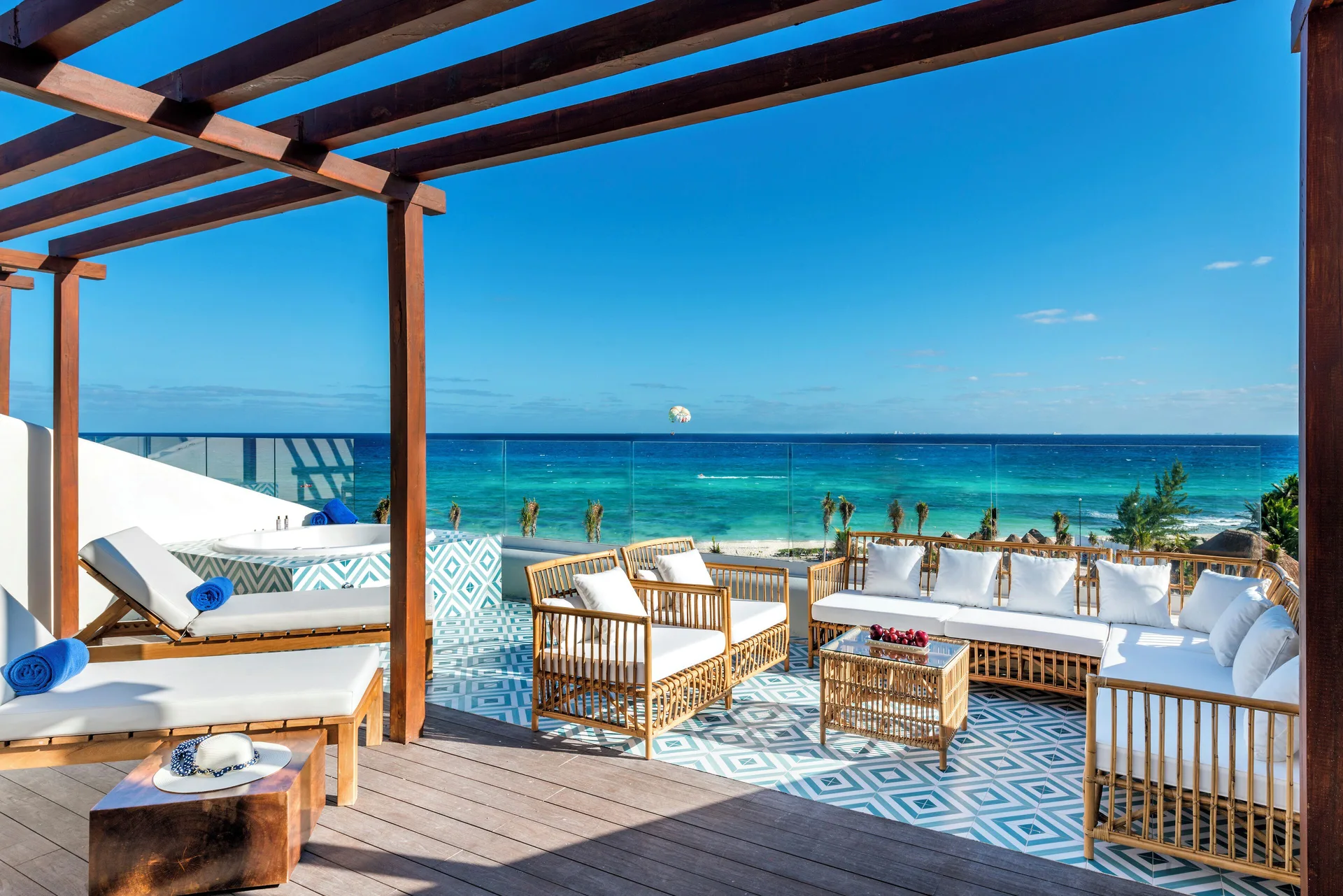 Privilege Master Suite Rooftop Ocean View at Ocean Riviera Paradise with rooftop terrace, outdoor seating, and oceanfront views over the Riviera Maya.