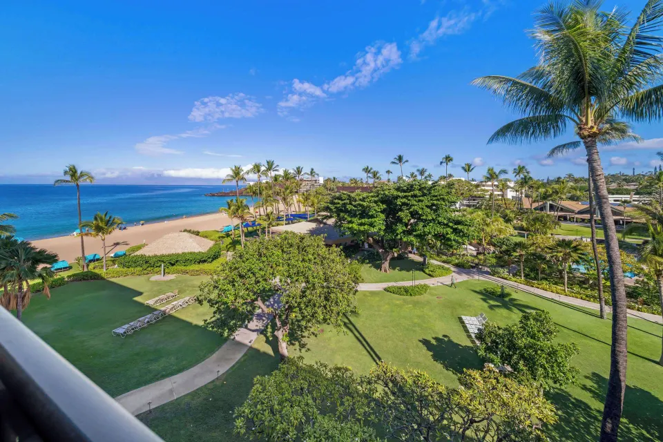 Beach and ocean view from a Premium Room at Outrigger Kaanapali Beach Resort.