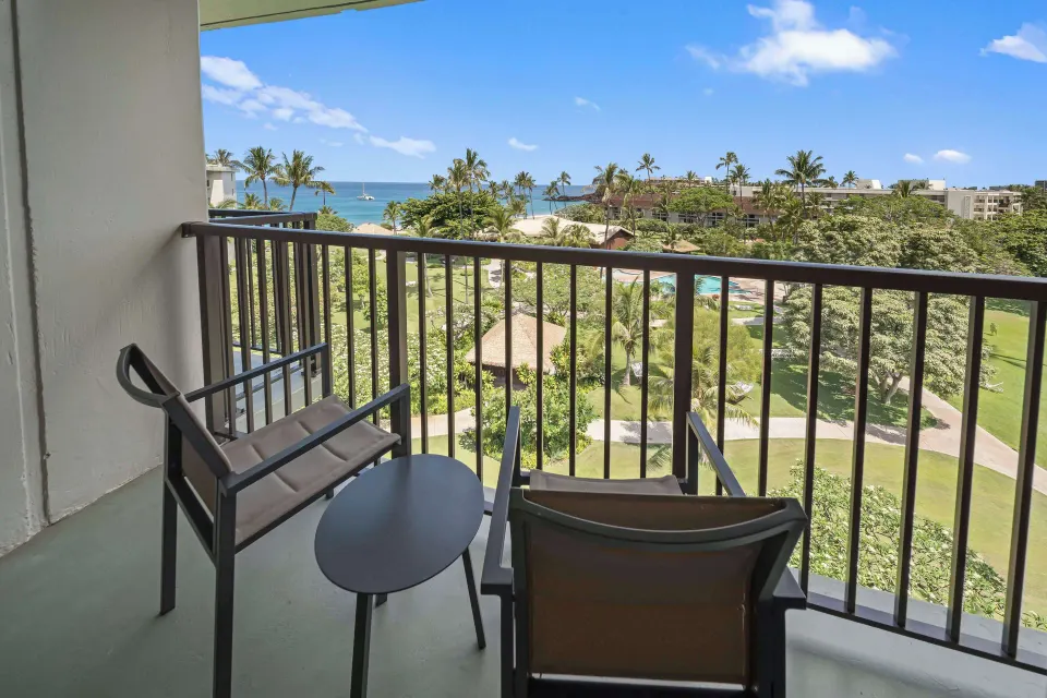 Furnished Premium Ocean View balcony at Outrigger Kaanapali Beach Resort.