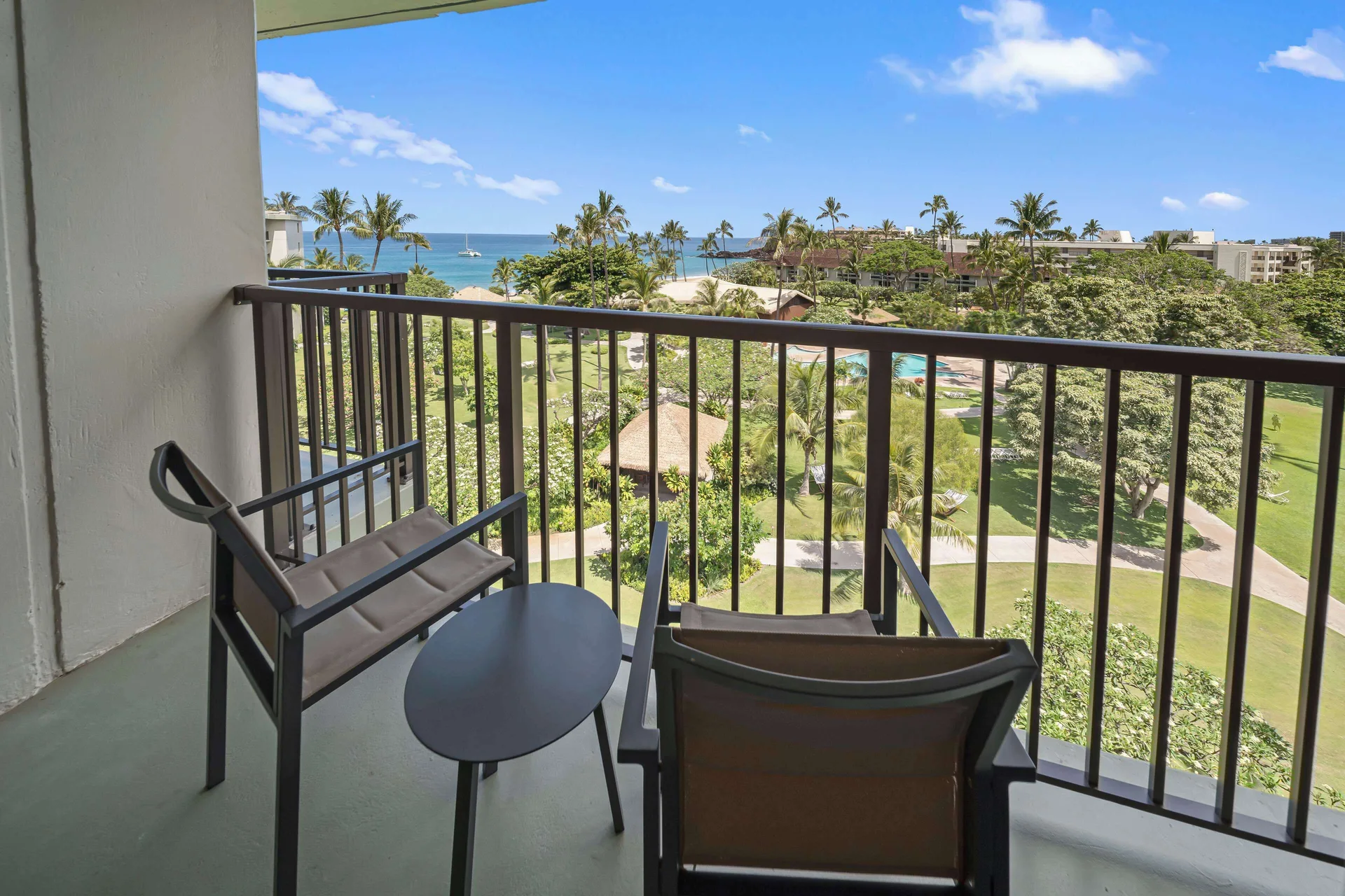 Furnished Premium Ocean View balcony at Outrigger Kaanapali Beach Resort.