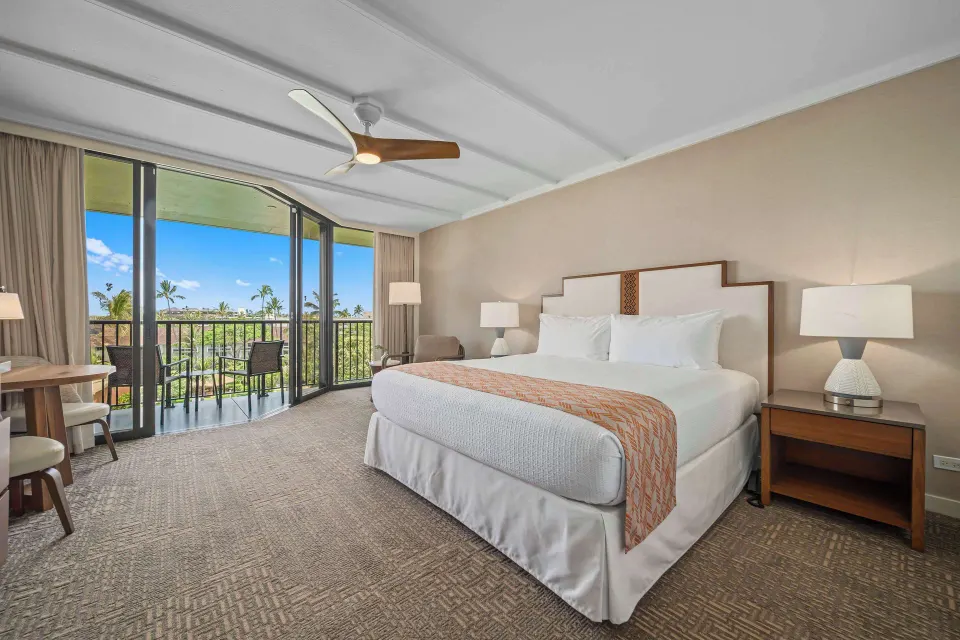 Premium Ocean View king room with balcony at Outrigger Kaanapali Beach Resort.