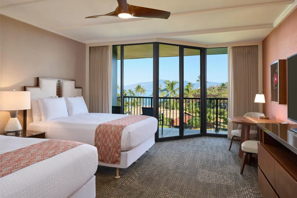 Premium Ocean View room with two beds at Outrigger Kaanapali Beach Resort.