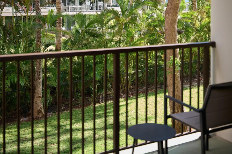 Premium Room Resort View balcony with palms at Outrigger Kaanapali Beach Resort.