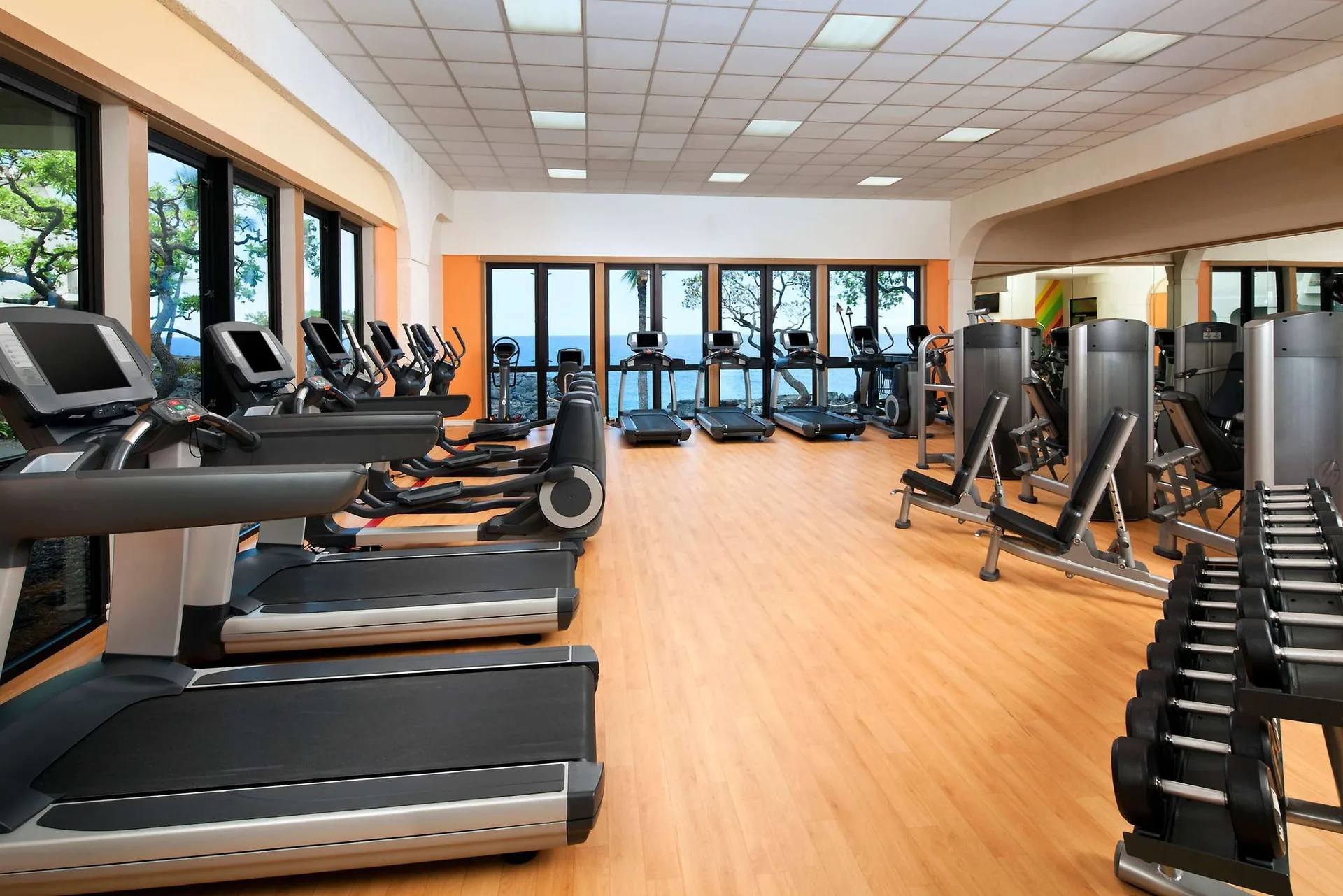 Fitness center with treadmills and weight equipment at Outrigger Kona Resort and Spa.