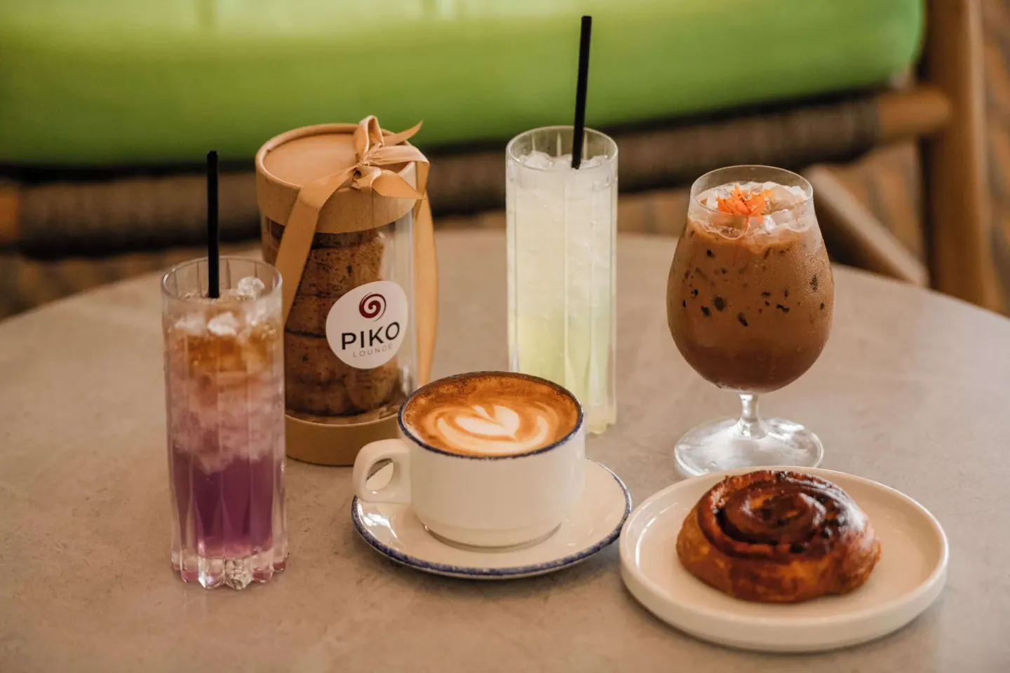 Coffee drinks, cold beverages, pastry, and PIKO Lounge cookie at Outrigger Kona Resort and Spa.