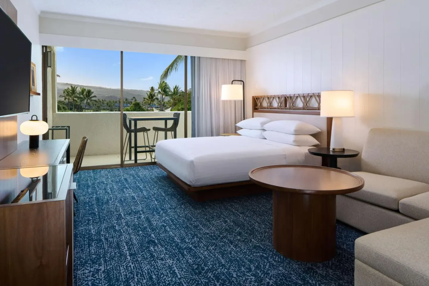 Resort View Room with king bed and balcony at Outrigger Kona Resort and Spa.