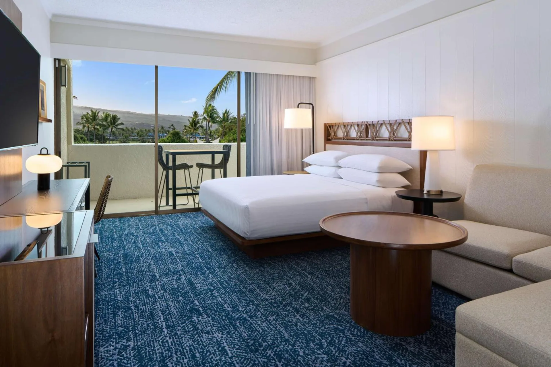 Resort View Room with king bed and balcony at Outrigger Kona Resort and Spa.
