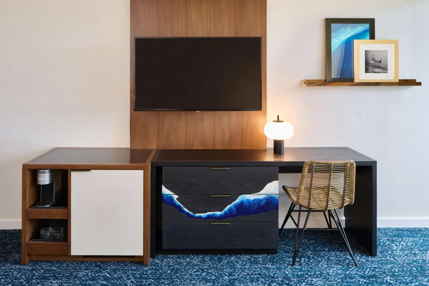 Resort View Room desk and TV wall at Outrigger Kona Resort and Spa.