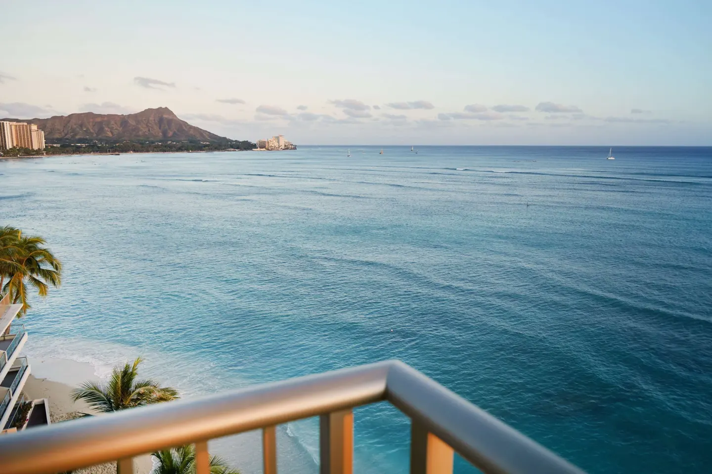 Oceanfront balcony view of Waikiki water from OUTRIGGER Reef Waikiki Beach Resort.