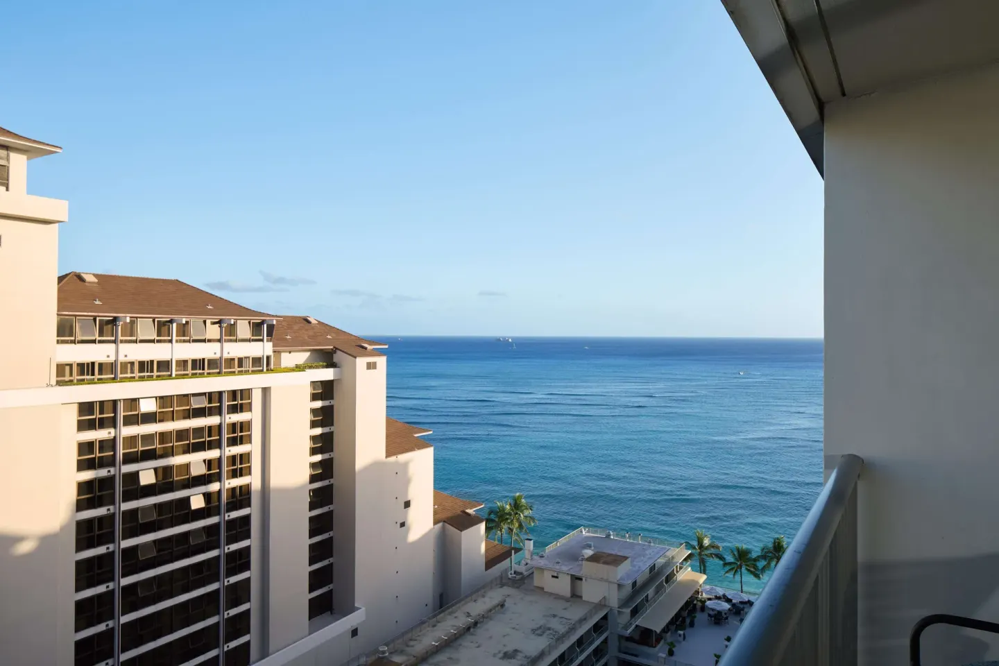 Partial ocean view from a room balcony at OUTRIGGER Reef Waikiki Beach Resort.