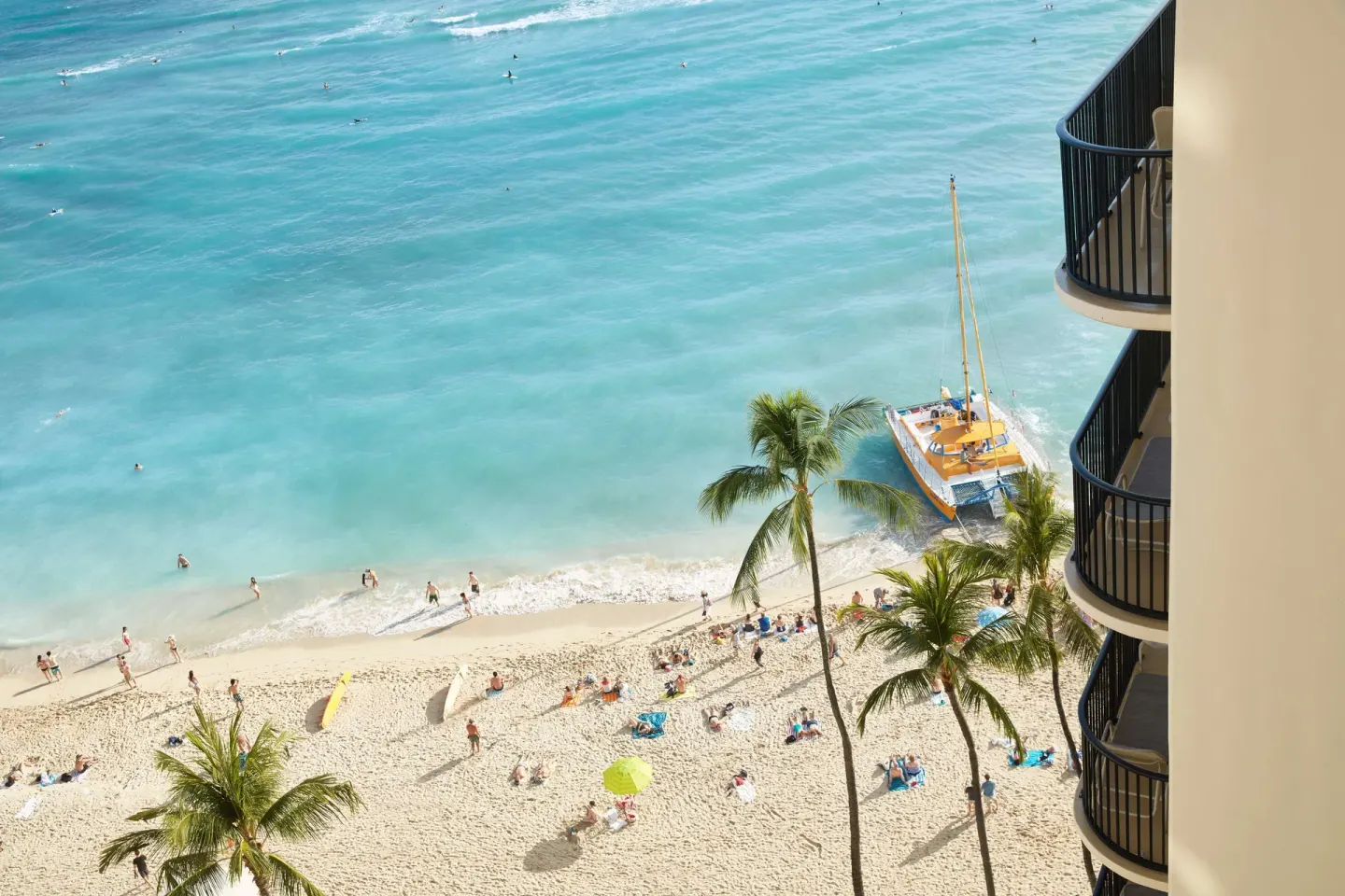 Club Room Ocean View beach outlook at Outrigger Waikiki Beach Resort.