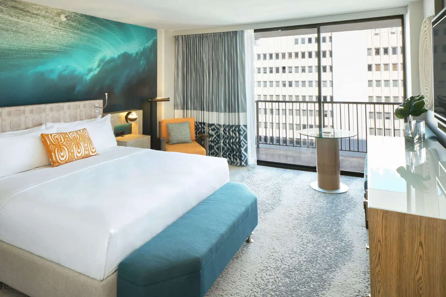 King-bed Partial Ocean View room with balcony at OUTRIGGER Waikiki Beachcomber Hotel.