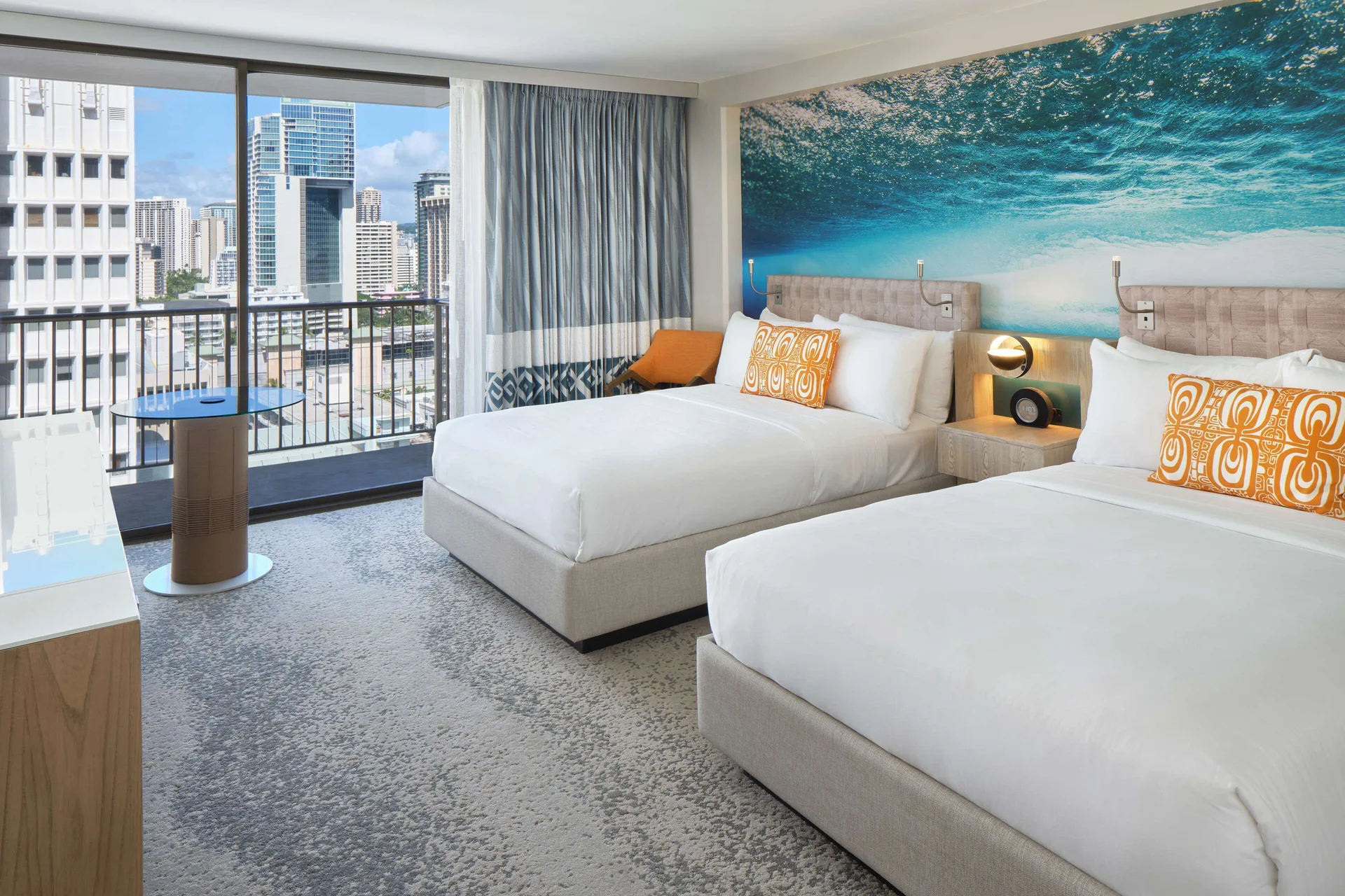 Two-bed Partial Ocean View room with balcony at OUTRIGGER Waikiki Beachcomber Hotel.