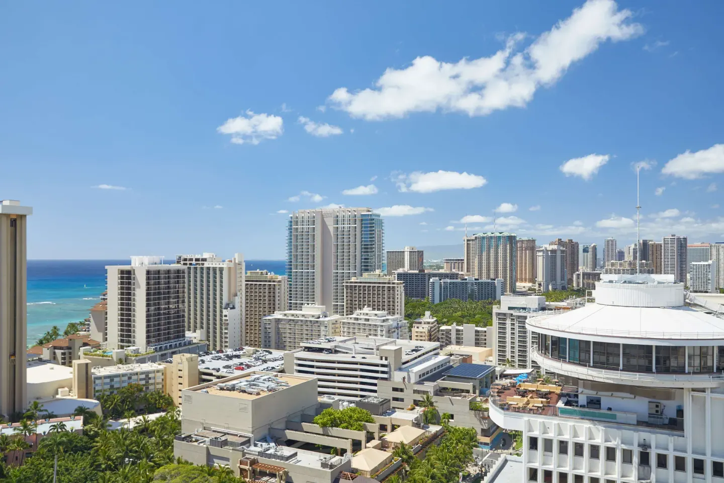 Waikiki skyline and partial ocean view from OUTRIGGER Waikiki Beachcomber Hotel.