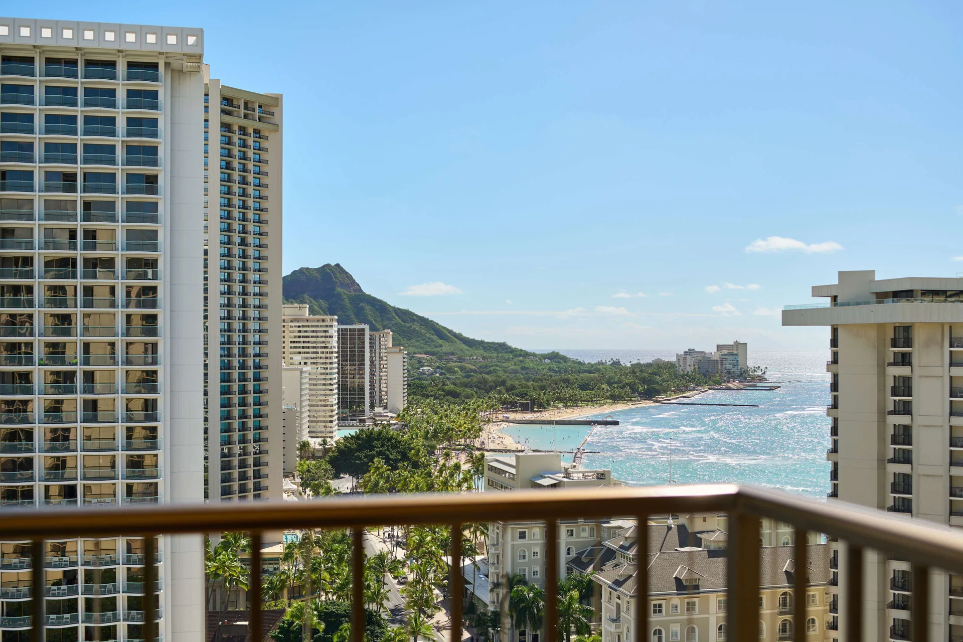 Two Room with Partial Ocean View at OUTRIGGER Waikiki Beachcomber Hotel with spacious balcony and Diamond Head views in Waikiki, Honolulu.