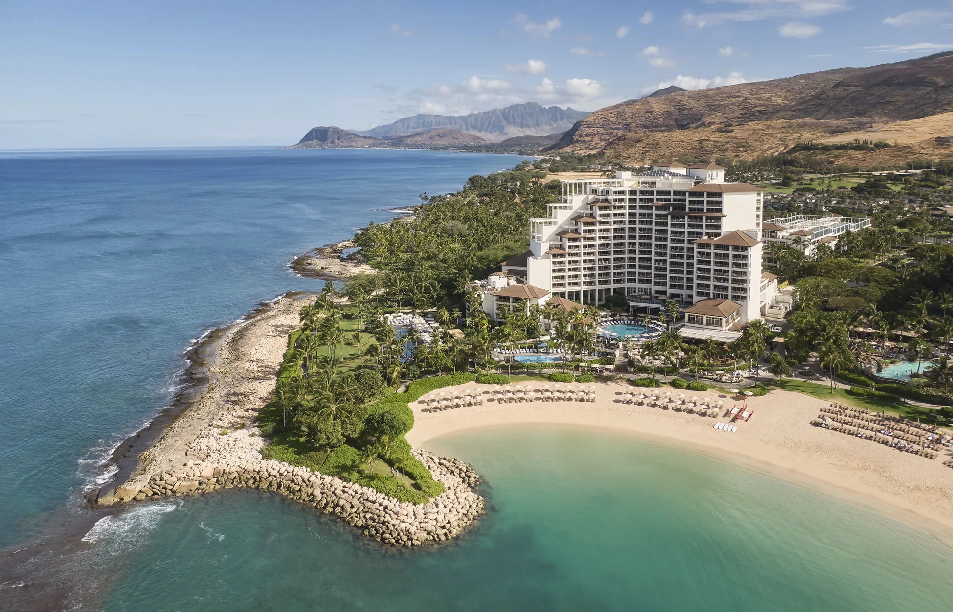 Four Seasons Resort Oahu at Ko Olina luxury beachfront resort with lagoon pools and sunset views