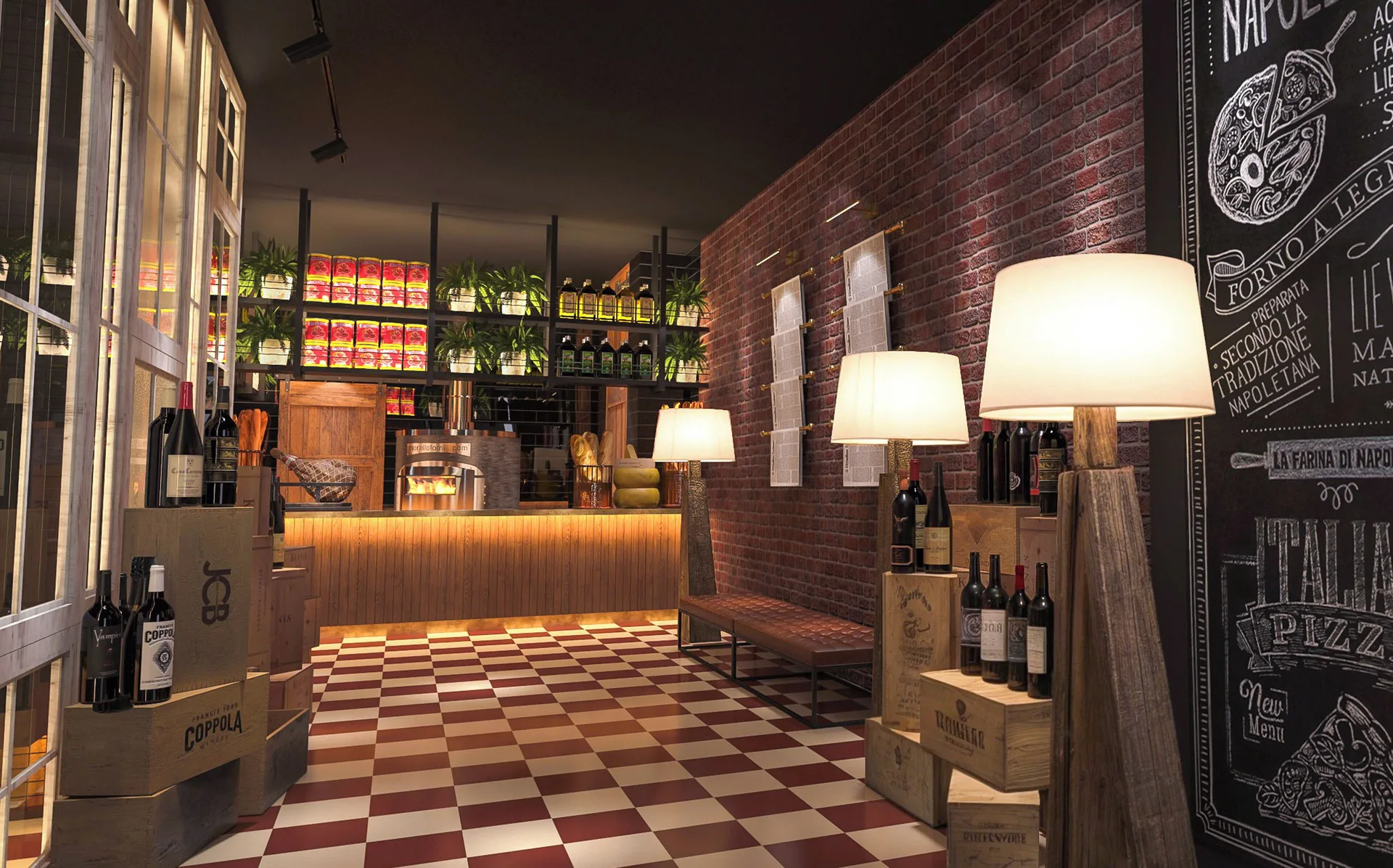 A brick-walled Italian restaurant entrance with wine displays appears at Paradisus Cancún.