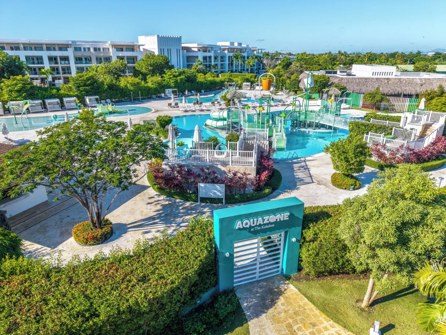 Aerial view of the Aqua Zone water play area at Paradisus Grand Cana.