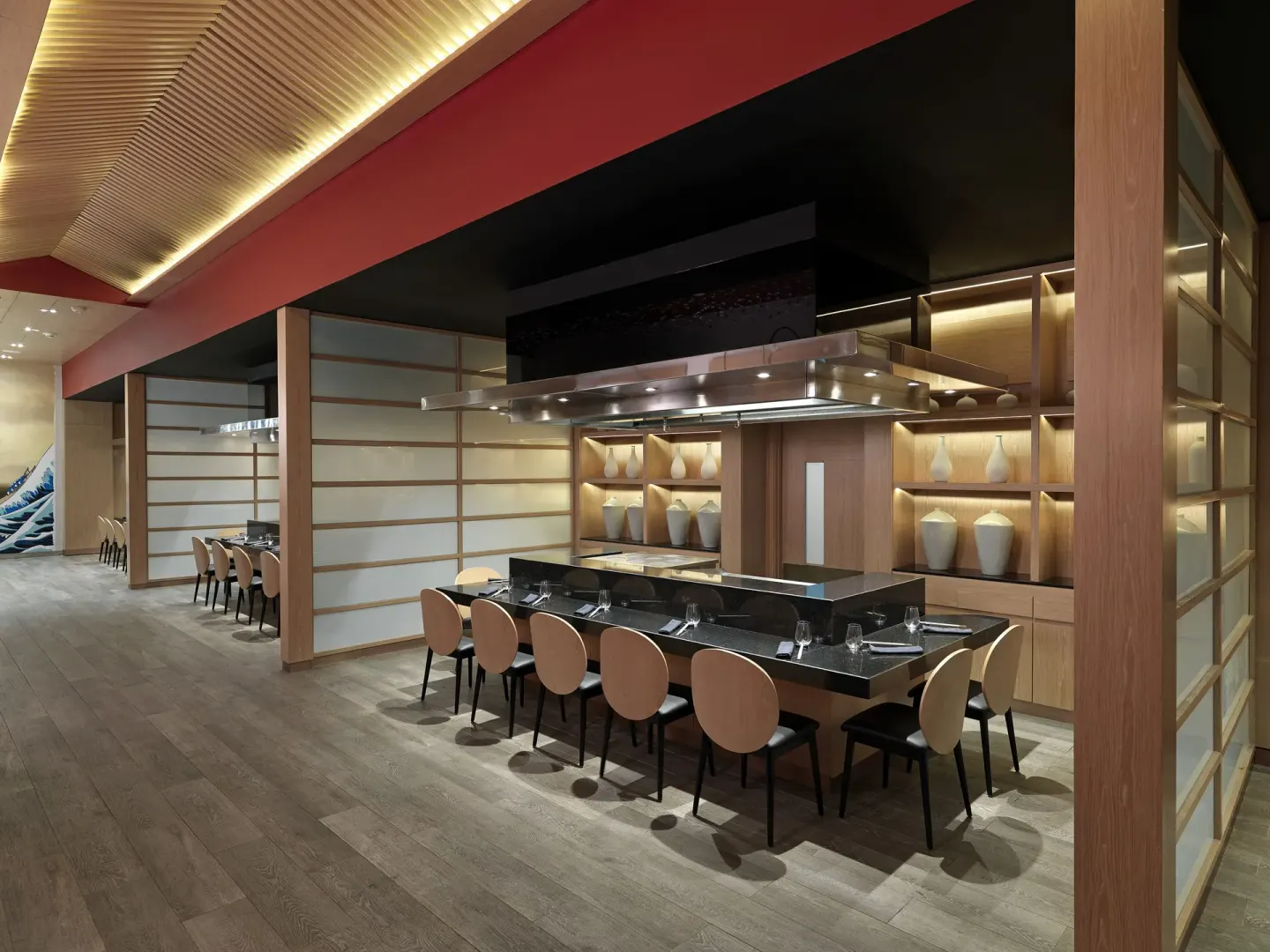 Teppanyaki-style counter seating in an Asian restaurant at Paradisus Grand Cana.