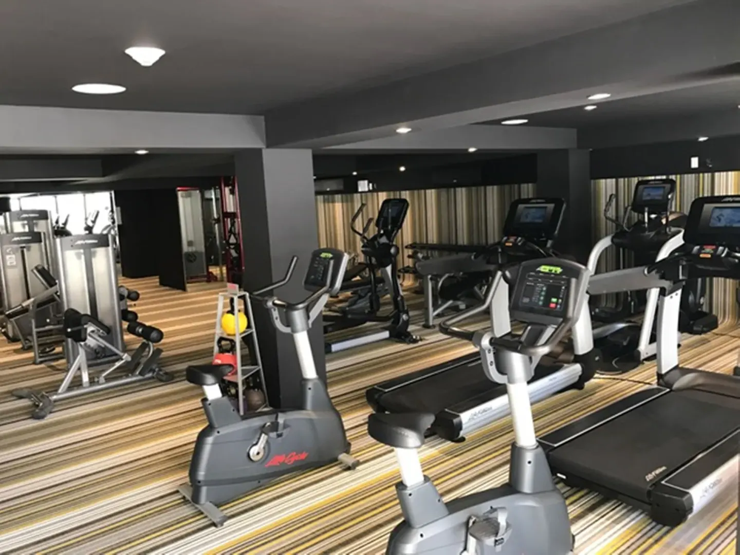 Fitness center with treadmills, bikes, and strength equipment at Paradisus Los Cabos.
