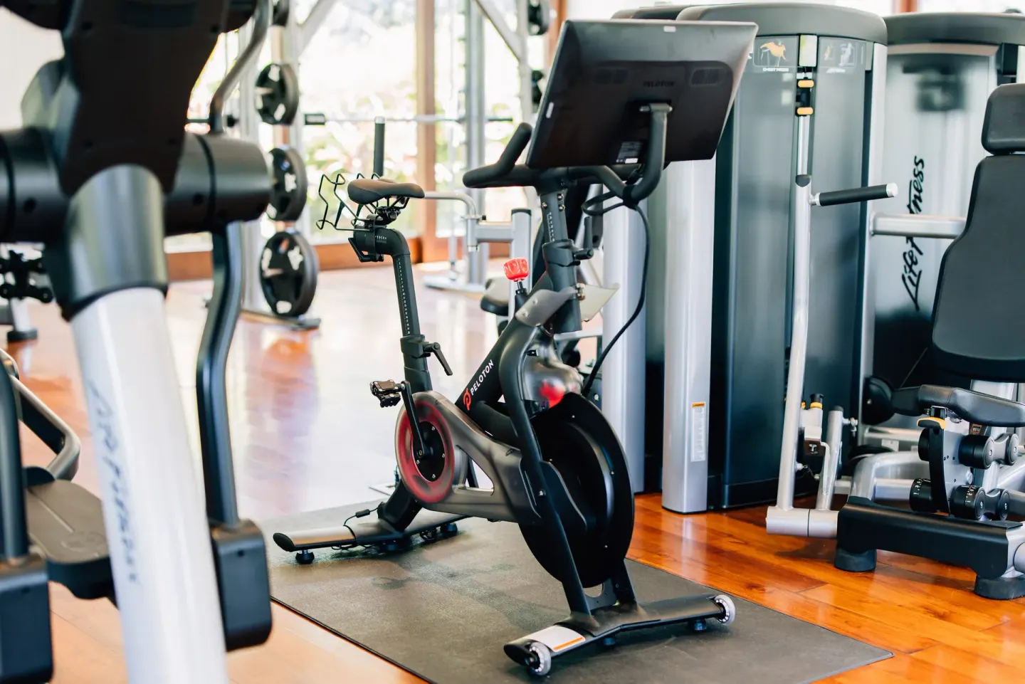 Fitness center exercise bike and strength machines at Park Hyatt St. Kitts.