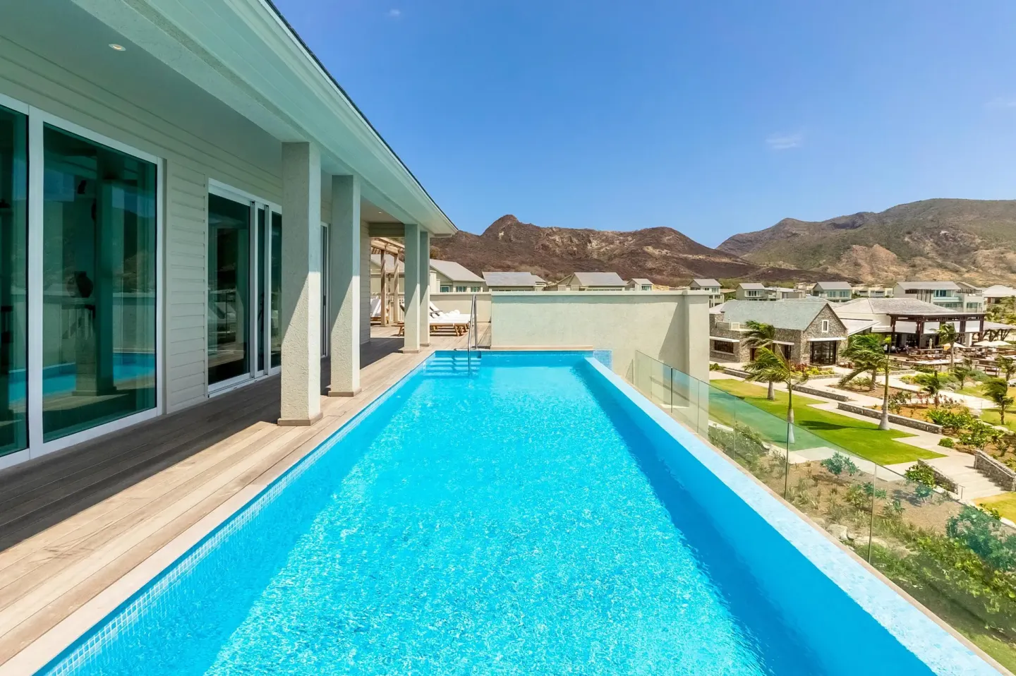 Private plunge pool with mountain and resort views at Park Hyatt St. Kitts.