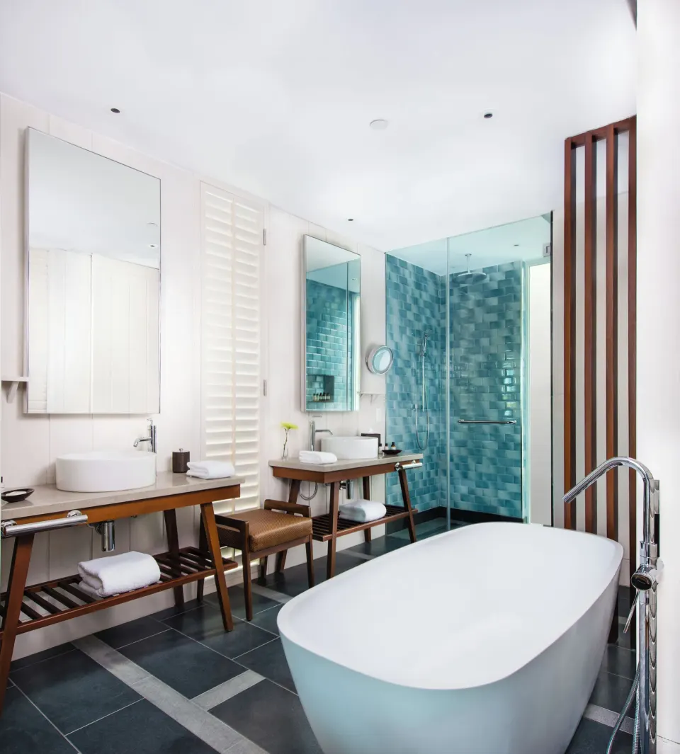 Pool View Room bathroom with soaking tub at Park Hyatt St. Kitts.