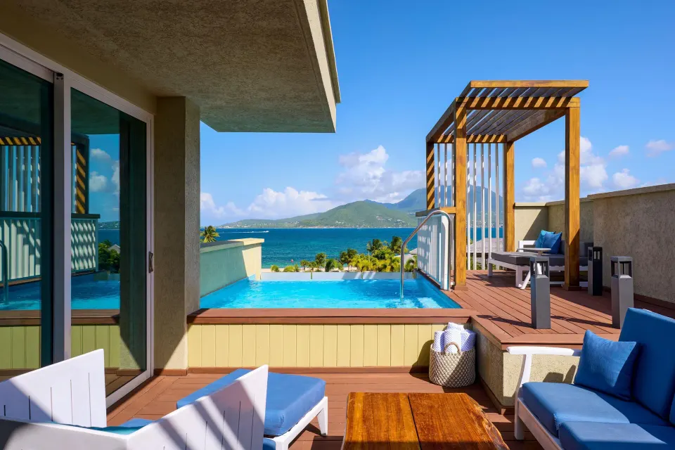 Suite terrace with plunge pool and ocean view at Park Hyatt St. Kitts.