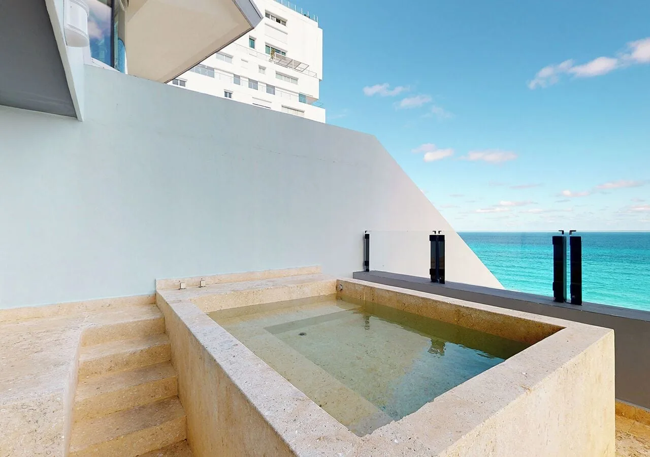 Private terrace plunge pool overlooking the Caribbean at Park Royal Beach Cancun.